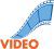 Blue film strip icon with the word VIDEO in orange.