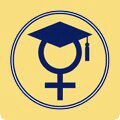 Symbol combining gender equality and education, featuring a graduation cap.