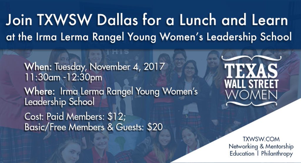 Flyer inviting to a SW Dallas lunch event for young women leaders on November 4, 2017.