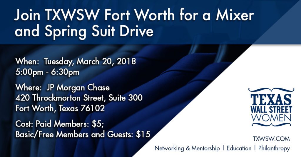 Event flyer for MSW Fort Worth 2018 Suit Drive.