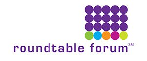 Logo with purple circles and colorful dots.