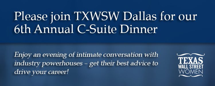 Invitation banner for TXWSW Dallas C-Suite Dinner event with elegant design.