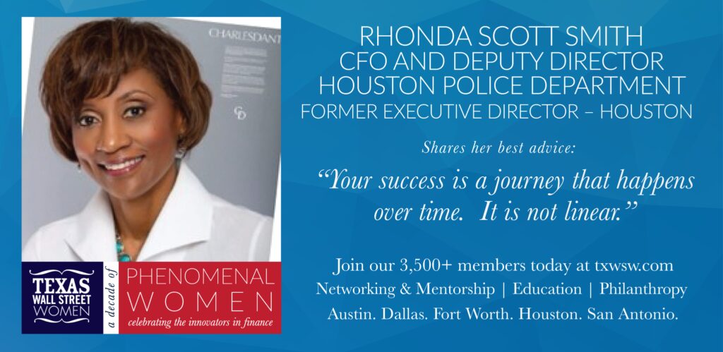 Event flyer featuring Rhonda Scott, former Houston police CFO and executive director.