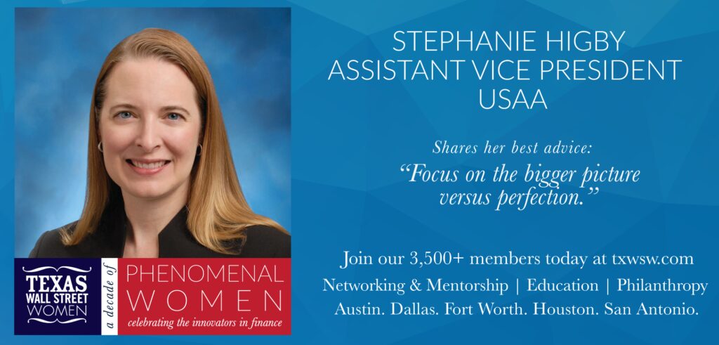 Promotional banner for Stephanie, Assistant Vice President at USA, highlighting networking and events.