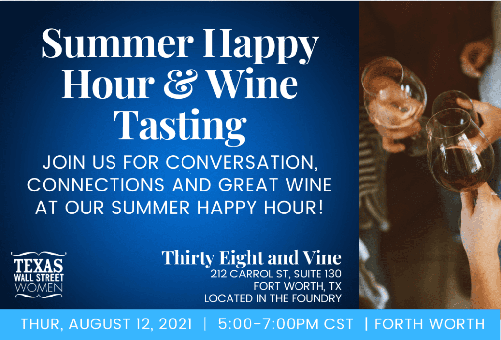 Invitation to a summer happy hour and wine tasting event at Thirty Eight and Vine.