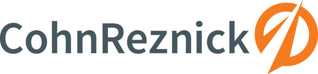 CohnReznick logo with orange design element.