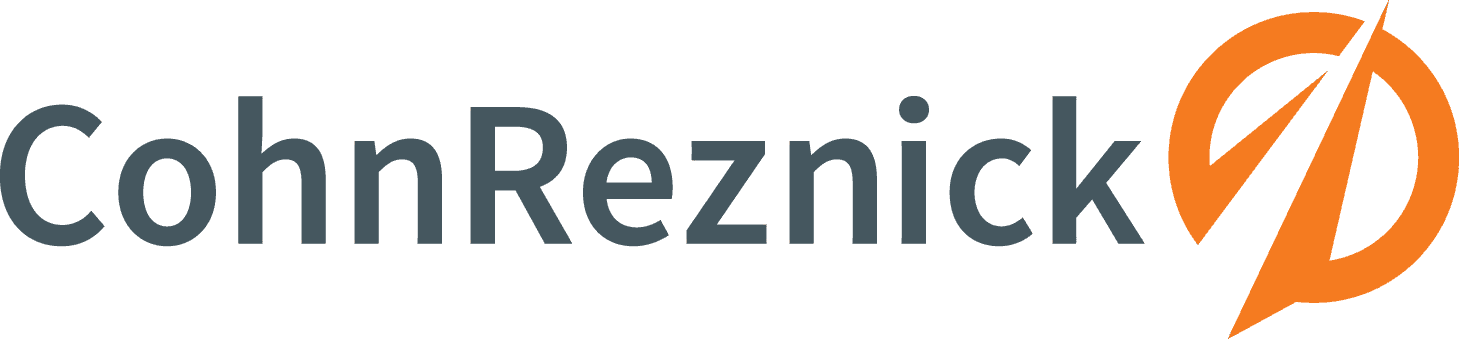 CohnReznick logo with orange design element.